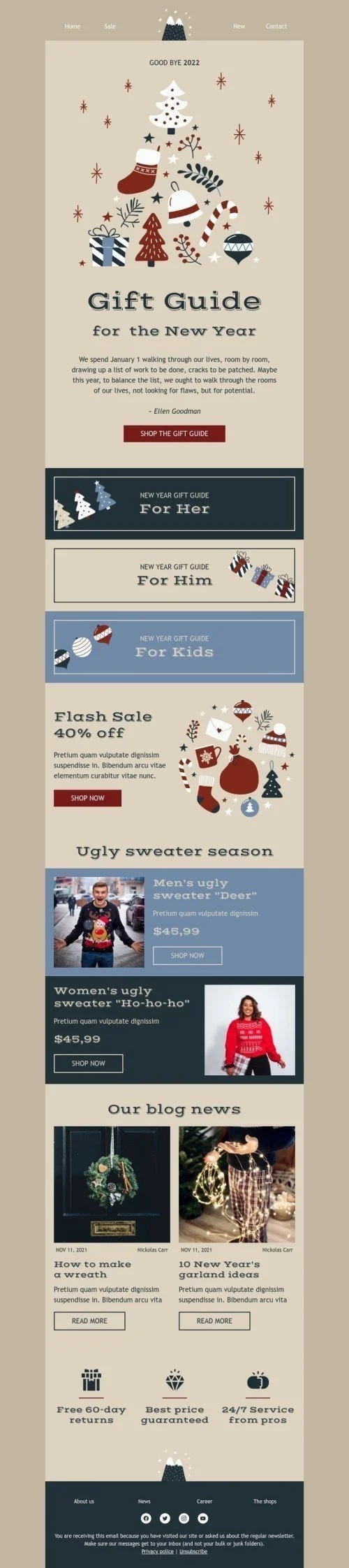 New Year email template "Gift guide for New Year" for fashion industry