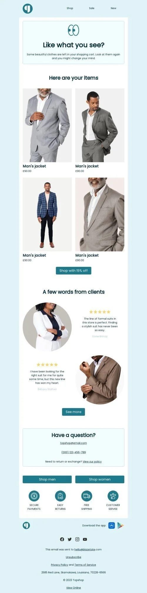 Follow-up email template "Like what you see?" for ecommerce industry