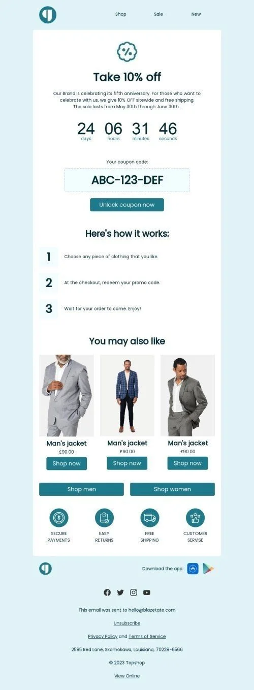 Promo email template "For a limited time" for ecommerce industry