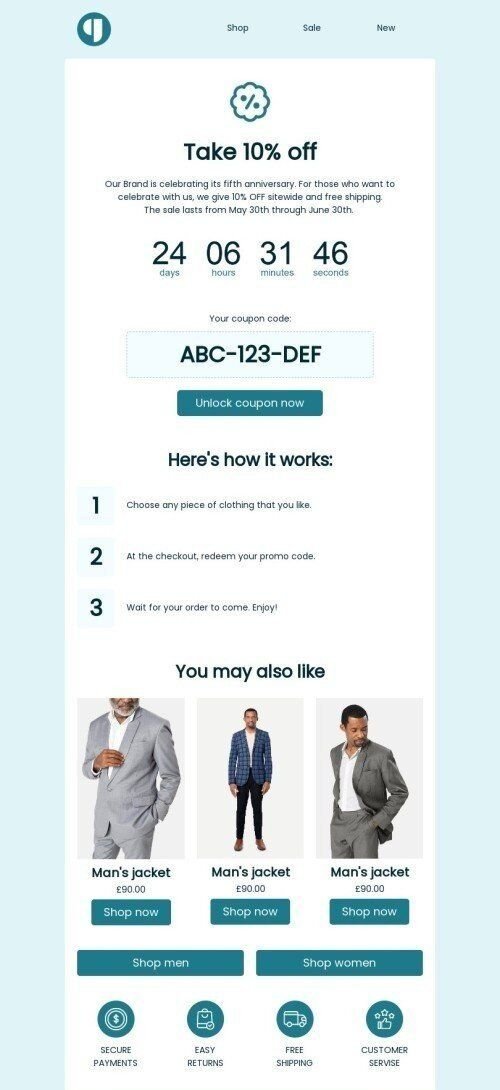 Promo email template "For a limited time" for ecommerce industry mobile view