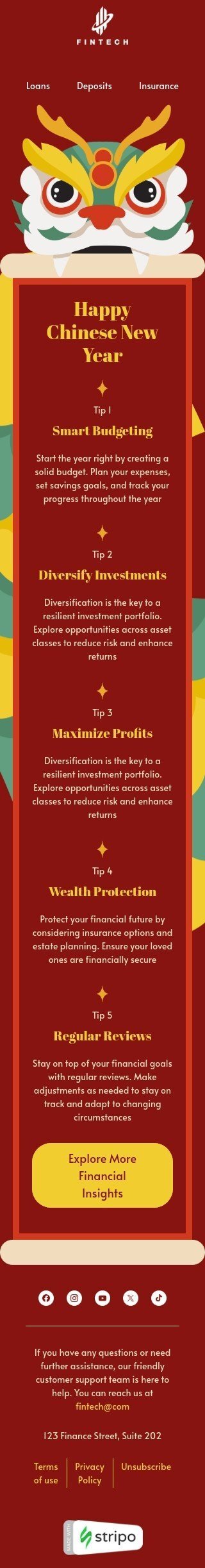 Modello email Capodanno cinese «Sbloccare la prosperità finanziaria» per il settore industriale di finanza Visualizzazione mobile