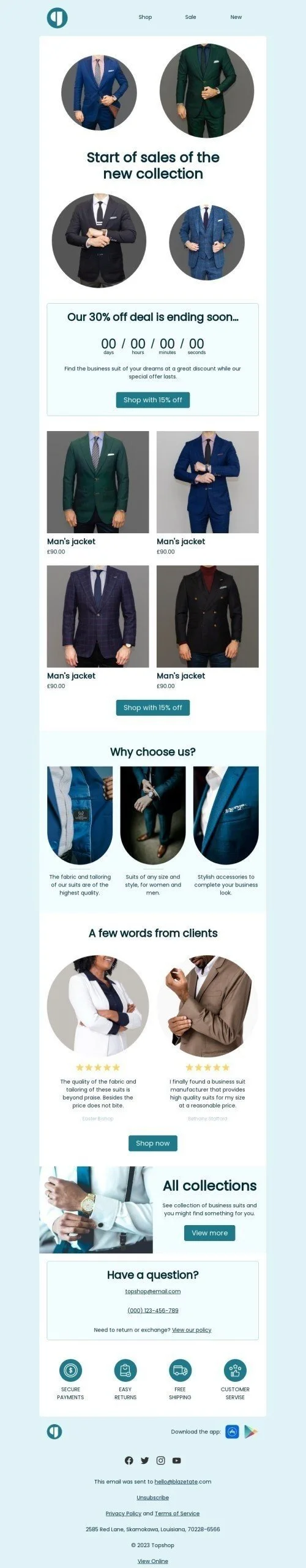 Promo email template "Start of sales" for ecommerce industry