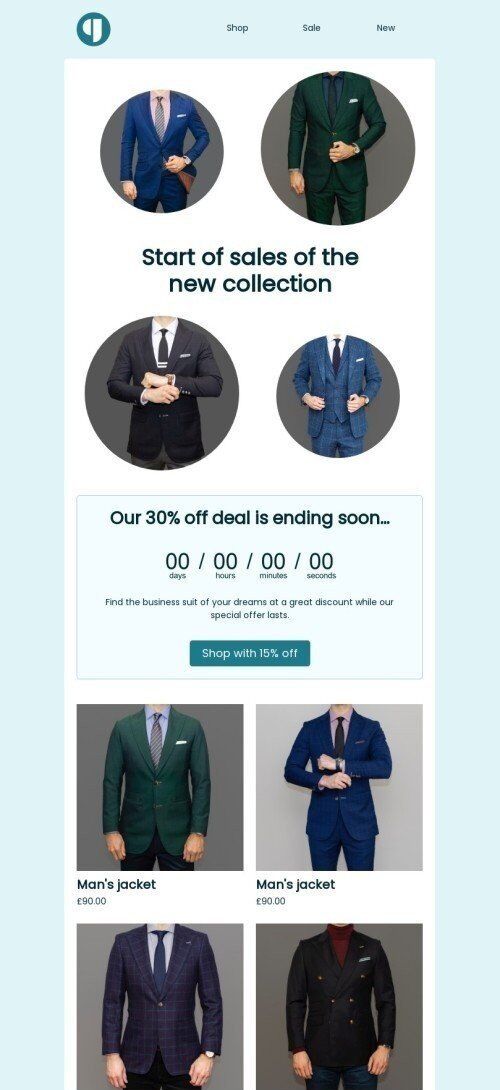 Promo email template "Start of sales" for ecommerce industry mobile view