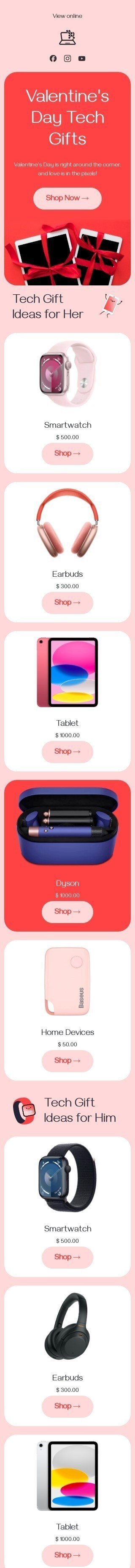 Modello email San Valentino «Regali tecnologici» per il settore industriale di gadget Visualizzazione mobile