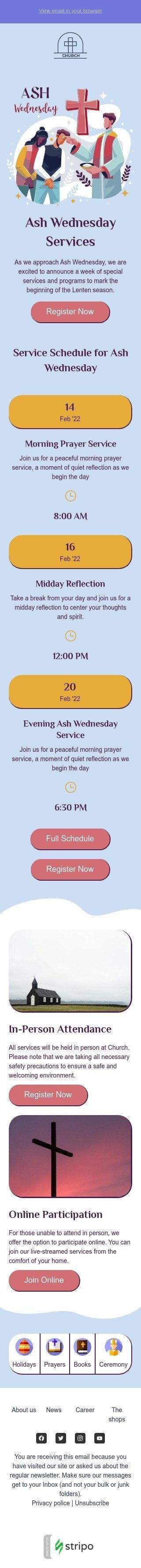 Шаблон письма к празднику Пепельная среда «График обслуживания» для индустрии «Церковь» мобильный вид