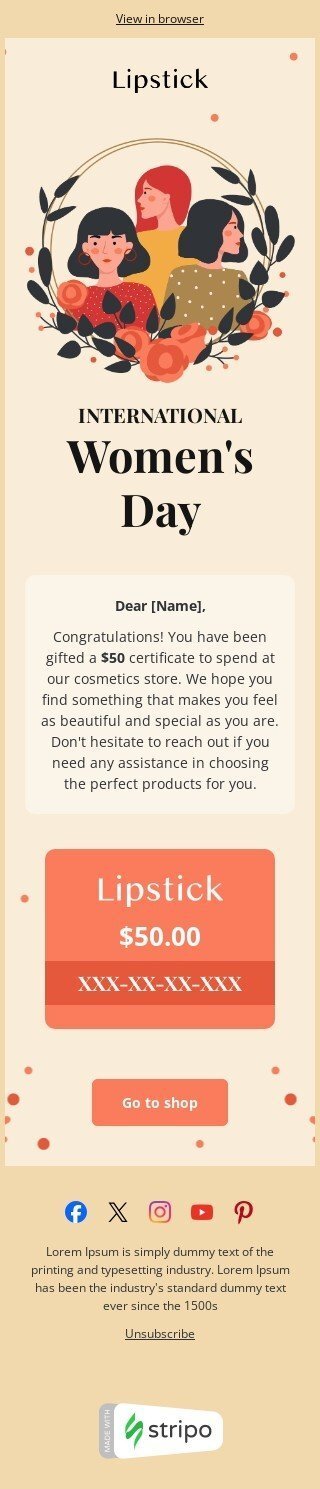 Weltfrauentag E-Mail-Vorlage «Unerwartetes geschenk» für beauty & pflege-Branche Ansicht auf Mobilgeräten