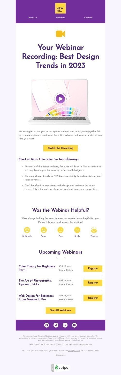 Confirmation email template "Your webinar recording" for webinars industry mobile view