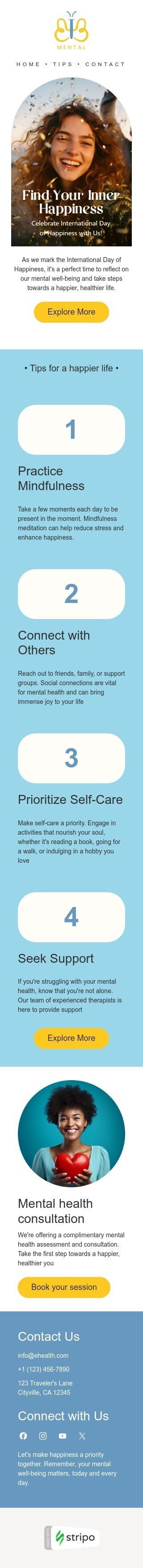 Modèle de courrier électronique Journée mondiale du bonheur «Trouvez votre bonheur intérieur» pour le secteur santé et beauté Affichage mobile