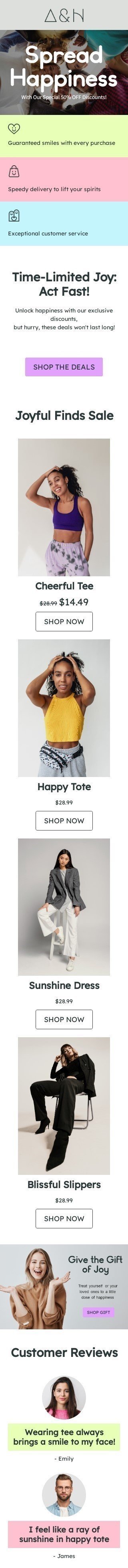 Modello email Giornata Internazionale della Felicità «Diffondi la felicità» per il settore industriale di moda Visualizzazione mobile