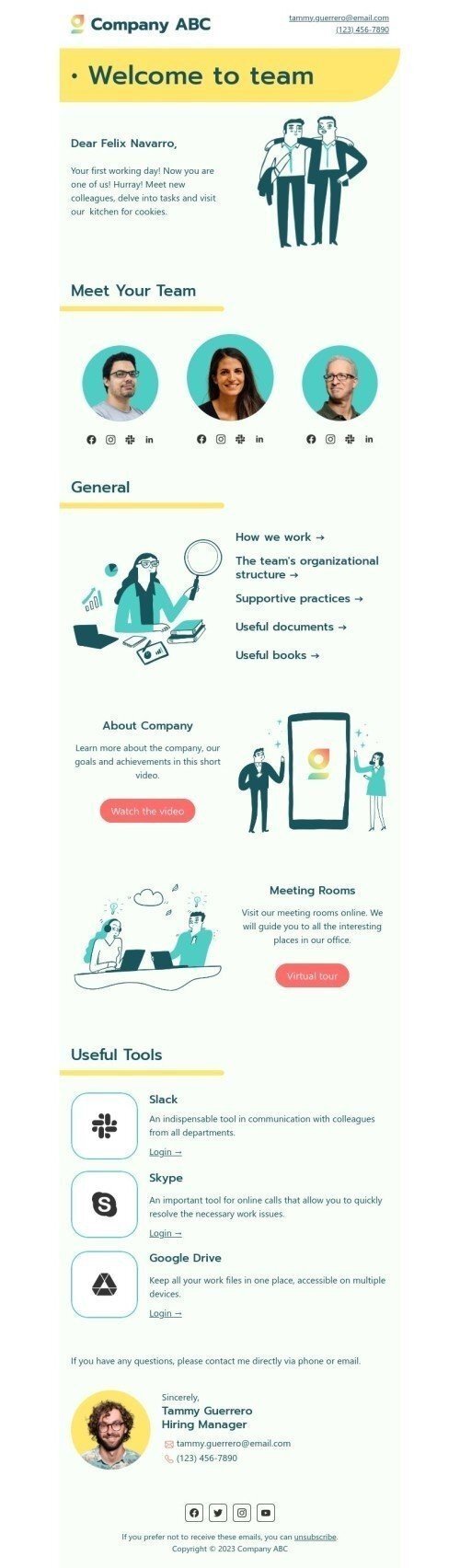 Internal email template "Onboarding" for human resources industry mobile view