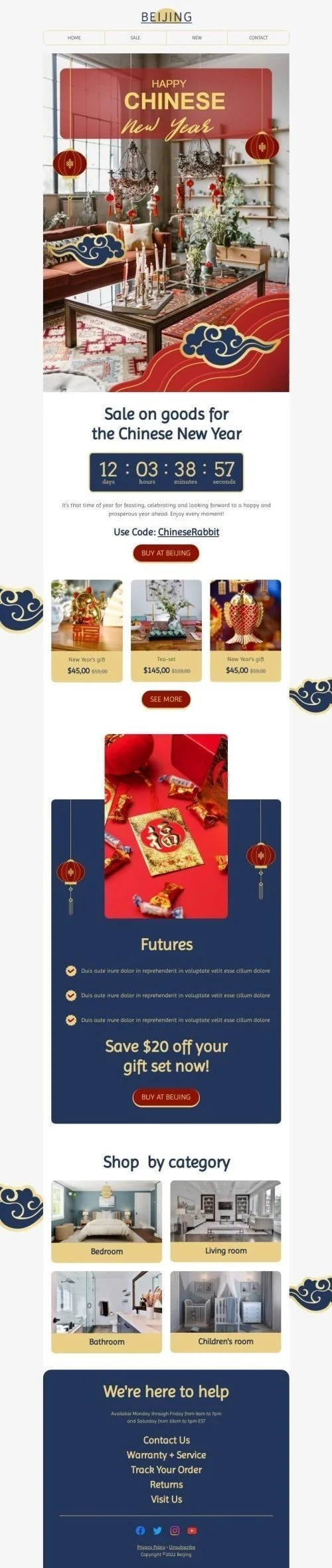 Chinese New Year email template "Chinese New Year miracle" for furniture, interior & DIY industry