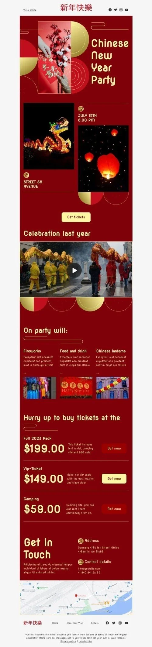 Chinese New Year email template "Chinese New Year party" for hobbies industry
