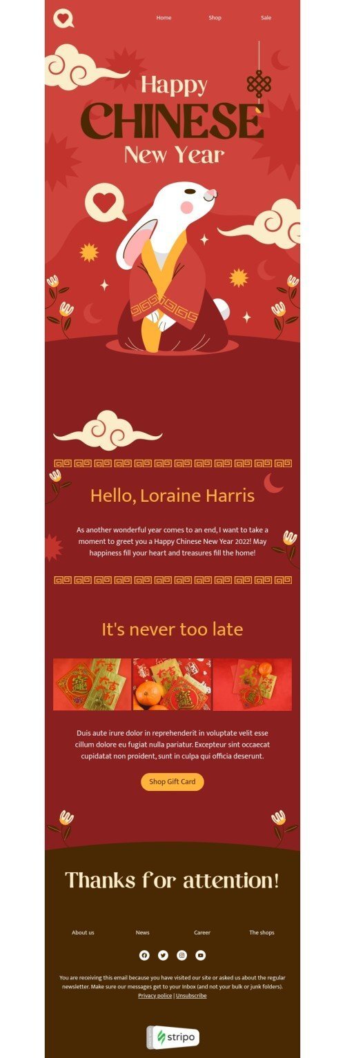 Chinese New Year email template "It's never too late" for books & presents & stationery industry mobile view
