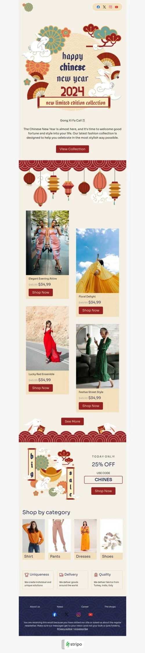 Chinese New Year email template "New limited edition collection" for fashion industry