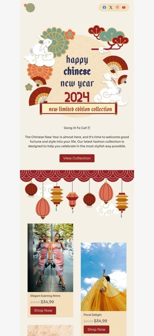 Chinese New Year email template "New limited edition collection" for fashion industry mobile view