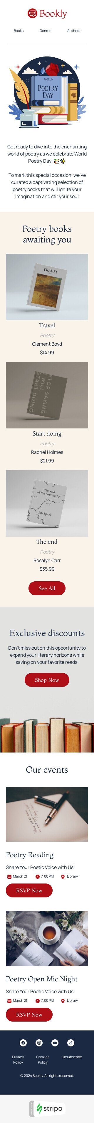 Шаблон листа до свята Всесвітній день поезії «Світ поезії» для індустрії «Книги, подарунки, канцелярські товари» мобільний вигляд