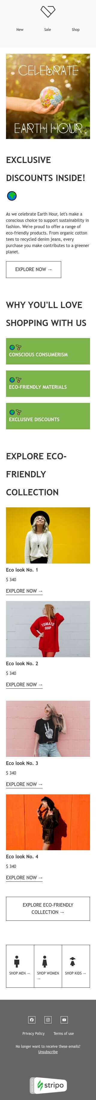 Modelo de e-mail de «Coleção ecológica» de Hora do Planeta para a indústria de moda Visualização de dispositivo móvel