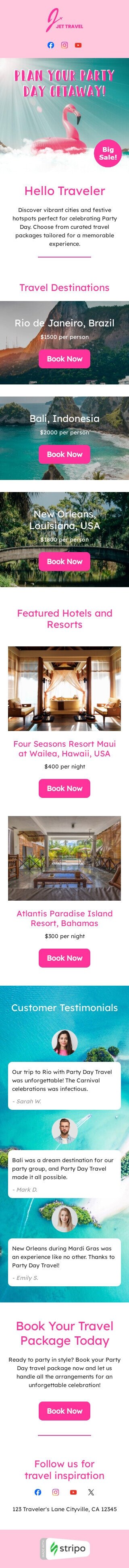 Plantilla de correo electrónico «Planifica tu fiesta» de Día de fiesta para la industria de turismo Vista de móvil