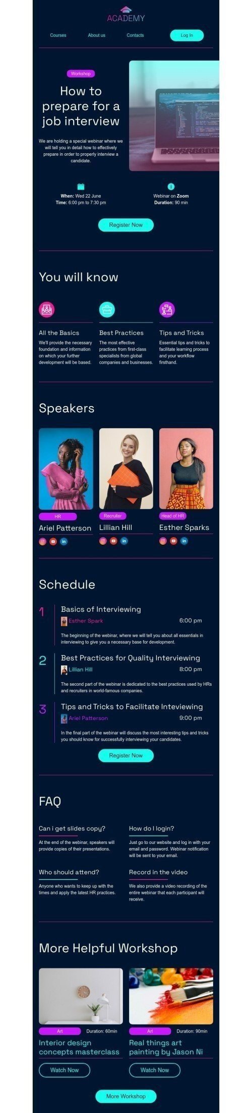 Events email template "Invitation to a workshop or webinar" for education industry mobile view