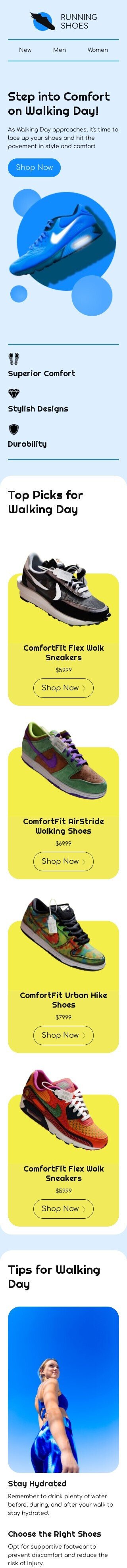 Modelo de e-mail de «Entre no conforto» de Dia de caminhada para a indústria de moda Visualização de dispositivo móvel