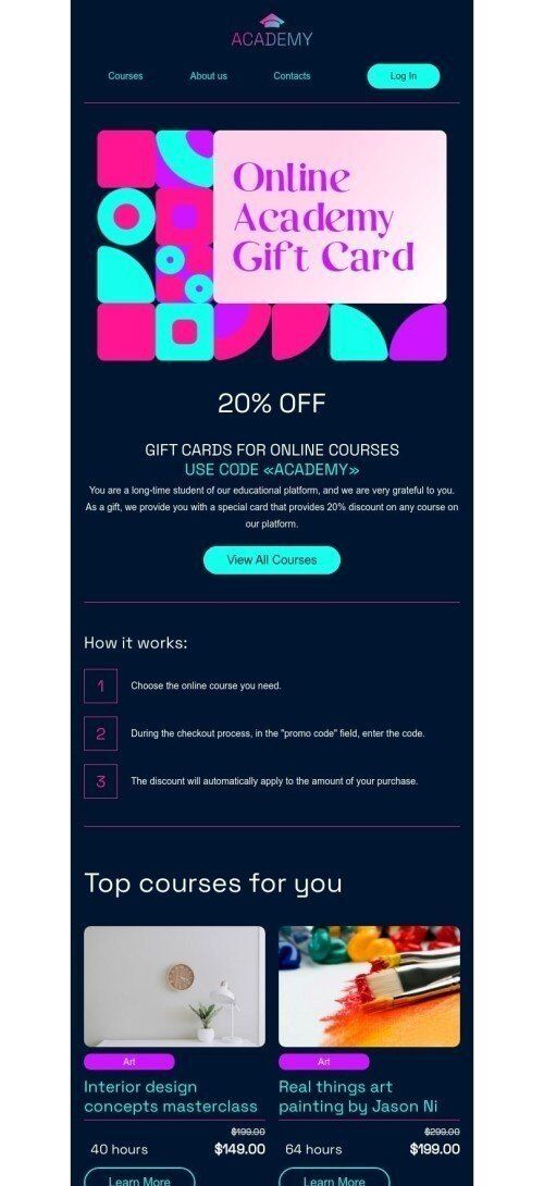 Promo email template "Promo code for a discount" for education industry mobile view