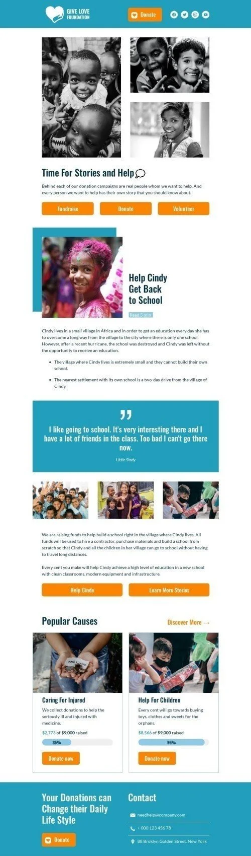 Newsletters email template "Storytelling" for nonprofit industry