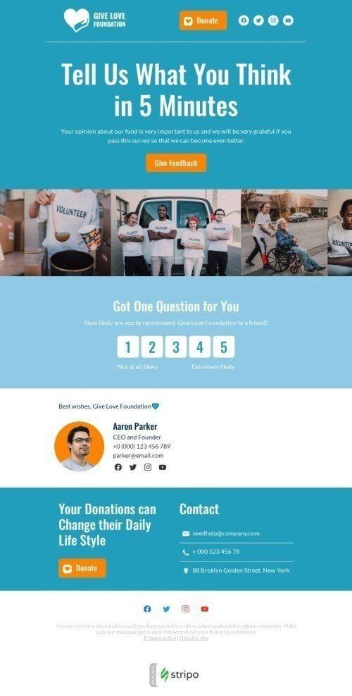 Plantilla de correo electrónico «Correos electrónicos de encuestas» de encuesta y comentarios para la industria de sin fines de lucro y caridad Vista de móvil
