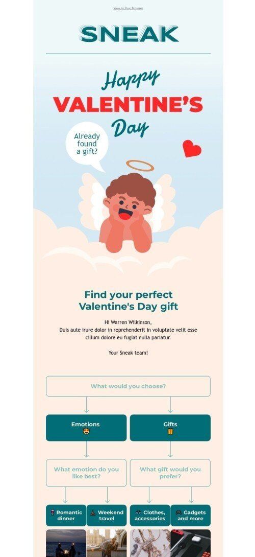 Valentinstag E-Mail-Vorlage «Perfektes Geschenk zum Valentinstag» für Mode-Branche Ansicht auf Mobilgeräten
