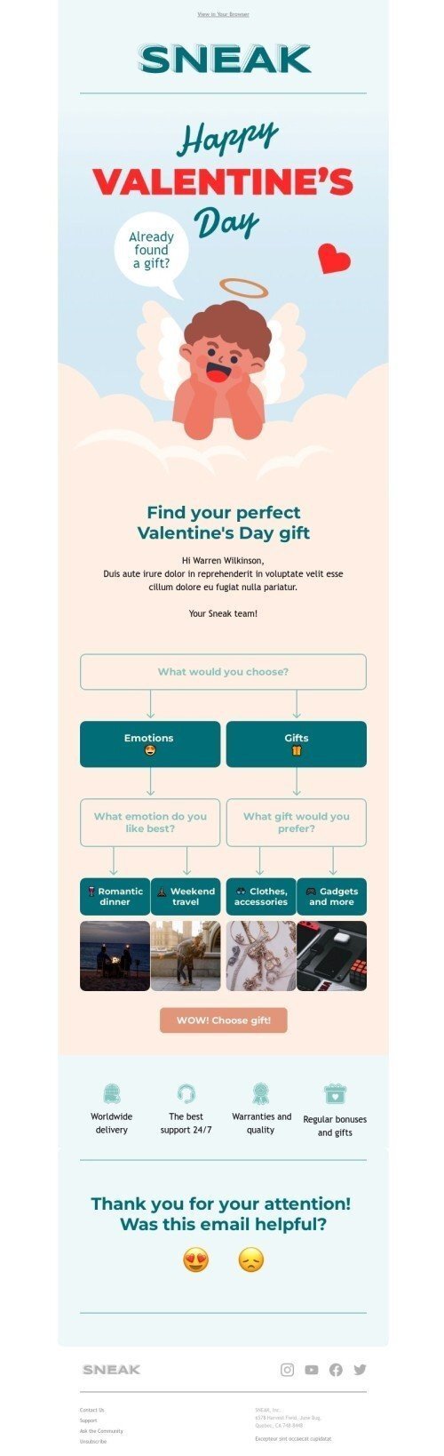 Valentinstag E-Mail-Vorlage «Perfektes Geschenk zum Valentinstag» für Mode-Branche Ansicht auf Mobilgeräten
