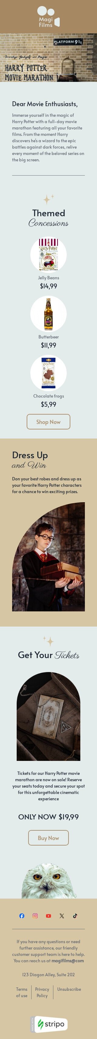 Modelo de e-mail de «Maratona de filmes» de Dia de Harry Potter para a indústria de filmes Visualização de dispositivo móvel