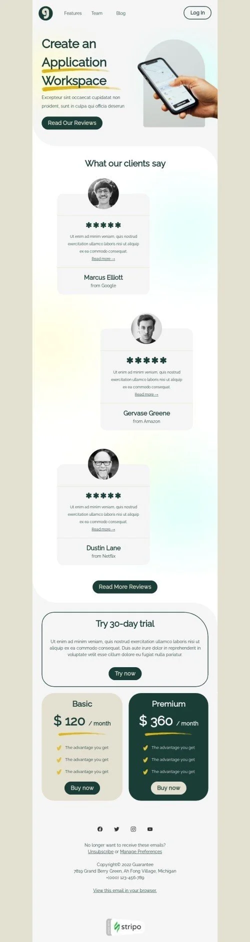 Promo email template "Application workspace" for business industry