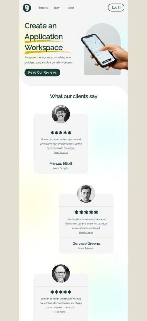 Promo email template "Application workspace" for business industry mobile view
