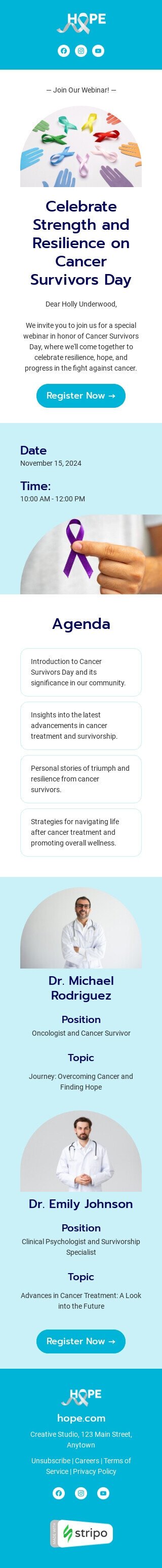 Modèle de courrier électronique Journée des survivants du cancer «Célébrez la force et la résilience» pour le secteur webinars Affichage mobile