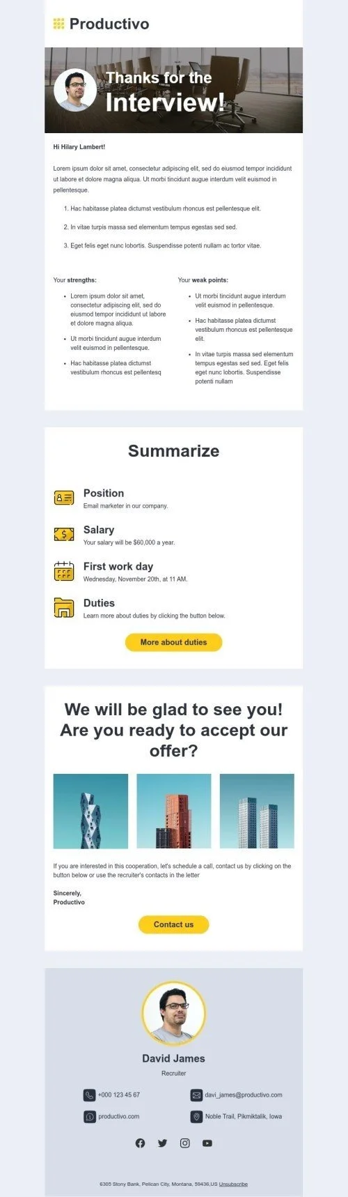 Promo email template "We will be glad to see you" for business industry