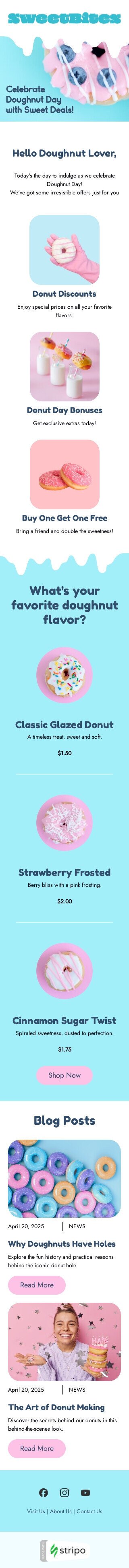 National Doughnut Day email template "Sweet deals" for food industry mobile view