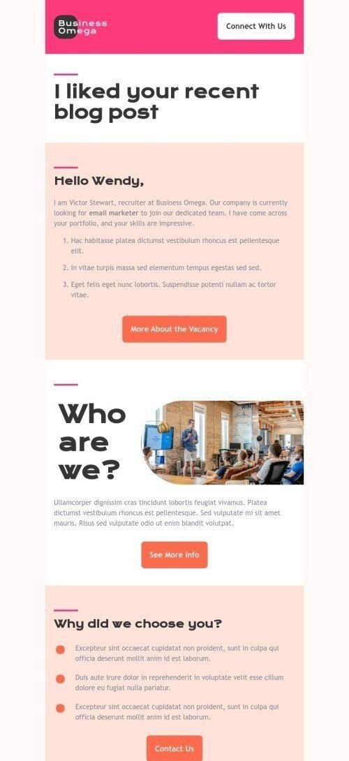 Modello email promo «Mi è piaciuto il tuo recente post sul blog» per il settore industriale di commercio Visualizzazione mobile