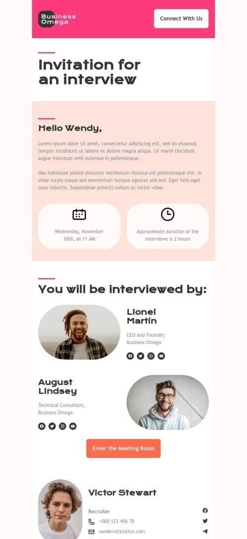 Modello email promo «Invito per un colloquio» per il settore industriale di commercio Visualizzazione mobile