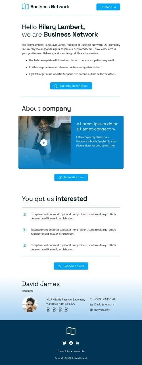 Promo email template "You got us interested" for business industry