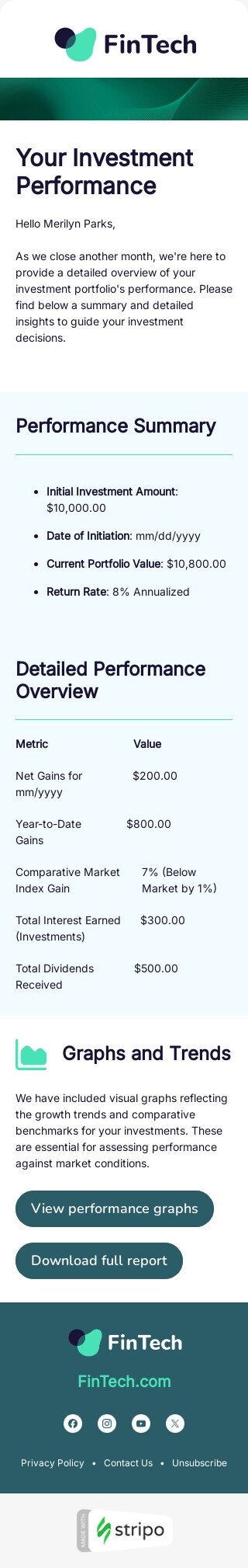 Шаблон листа «Ефективність ваших інвестицій» тематики тригерні для індустрії «ФінТех» мобільний вигляд