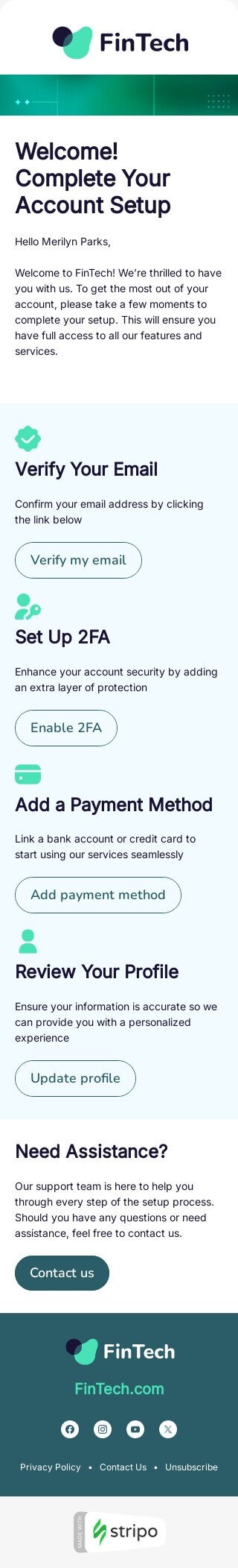 Plantilla de correo electrónico «Termine de configurar su cuenta» de desencadenar para la industria de FinTech Vista de móvil