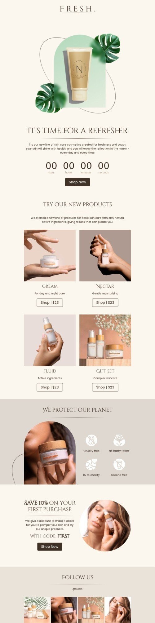 Werbung E-Mail-Vorlage «Es ist Zeit für eine Auffrischung» für Beauty & Pflege-Branche Desktop-Ansicht