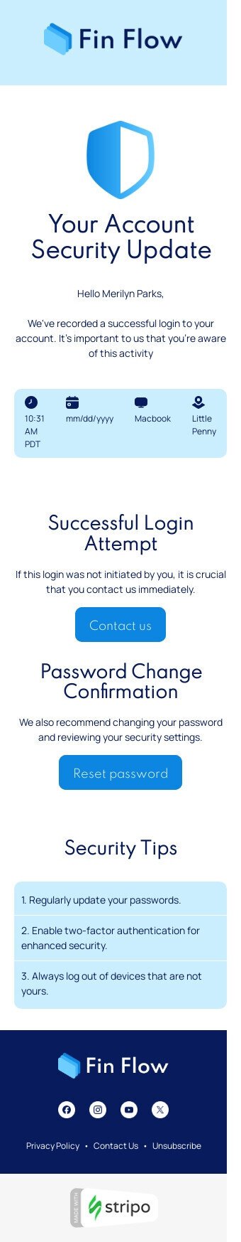 Шаблон листа «Захистіть свій акаунт» тематики тригерні для індустрії «ФінТех» мобільний вигляд