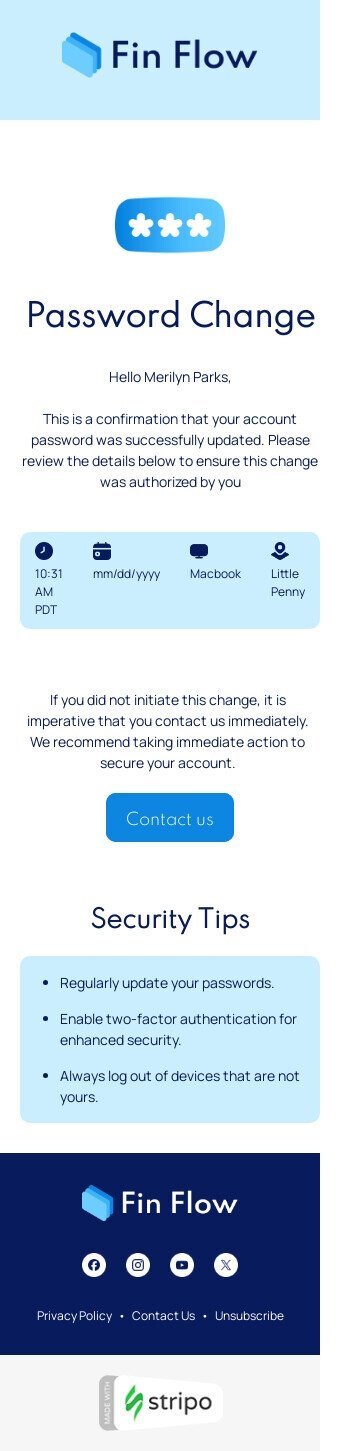 Шаблон листа «Змініть свій пароль» тематики тригерні для індустрії «ФінТех» мобільний вигляд