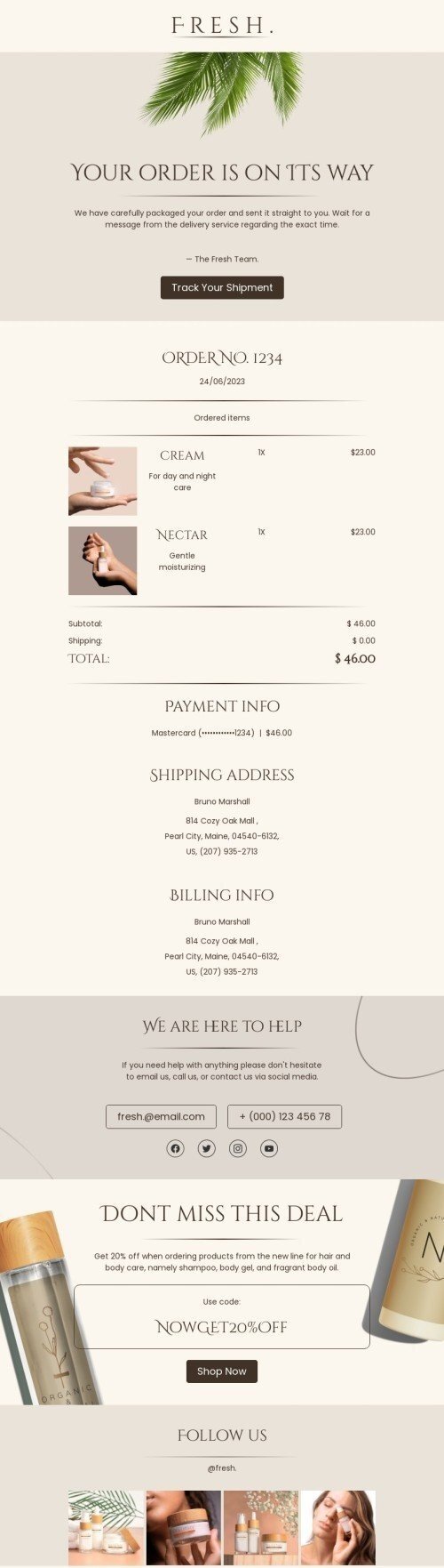 Abzug E-Mail-Vorlage «Sendungsverfolgung» für Beauty & Pflege-Branche Desktop-Ansicht