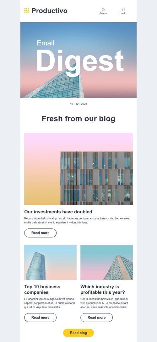 Werbung E-Mail-Vorlage «Minimaler E-Mail-Digest» für Immobilien-Branche Ansicht auf Mobilgeräten