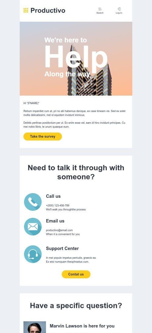 Werbung E-Mail-Vorlage «Wir sind hier, um auf dem Weg zu helfen» für Business-Branche Ansicht auf Mobilgeräten