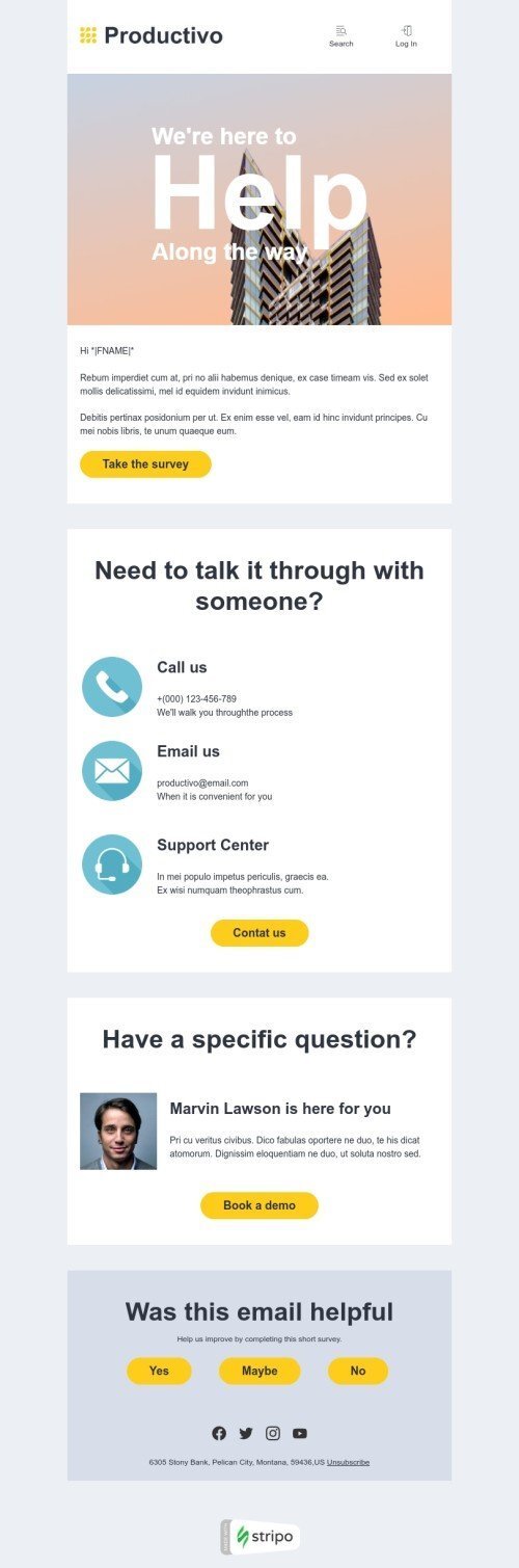 Promo email template "We're here to help along the way" for business industrydesktop view