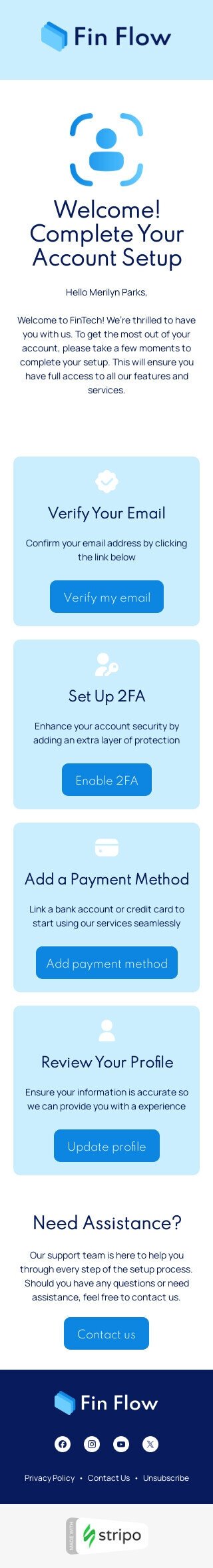 Шаблон листа «Завершіть налаштування акаунта» тематики тригерні для індустрії «ФінТех» мобільний вигляд