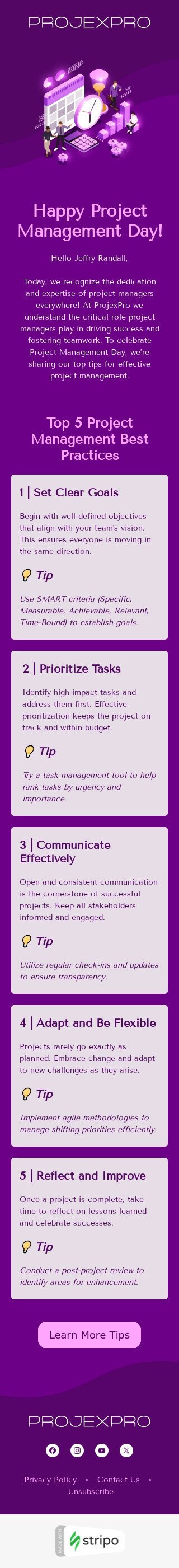 Modèle de courrier électronique Journée de gestion de projet «Conseils pour réussir» pour le secteur business Affichage mobile