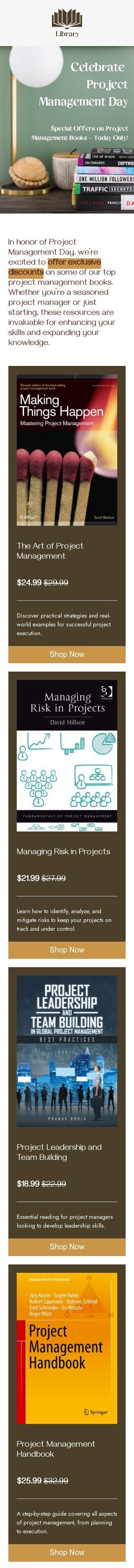 Modello email giornata di gestione del progetto «Sconti sui migliori libri» per il settore industriale di ecommerce Visualizzazione mobile